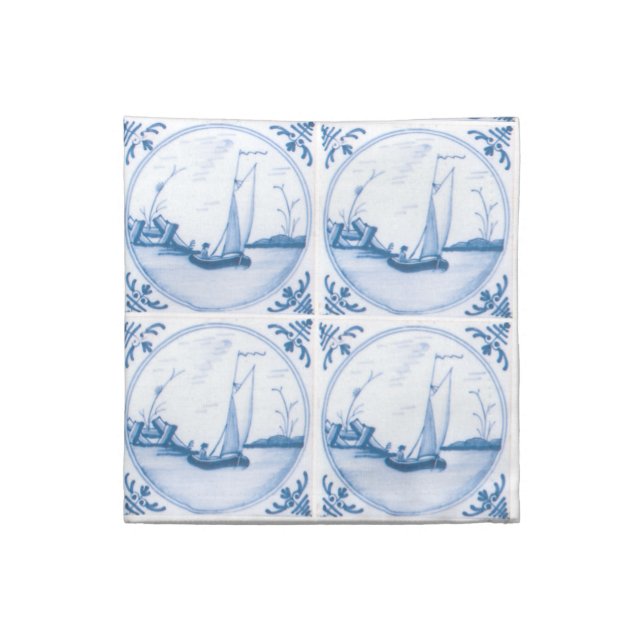Blue White Delft Sailboat Napkin (Quarter Fold)