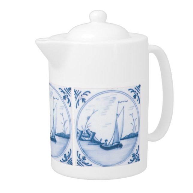 Blue White Delft Sailboat Teapot (Right)