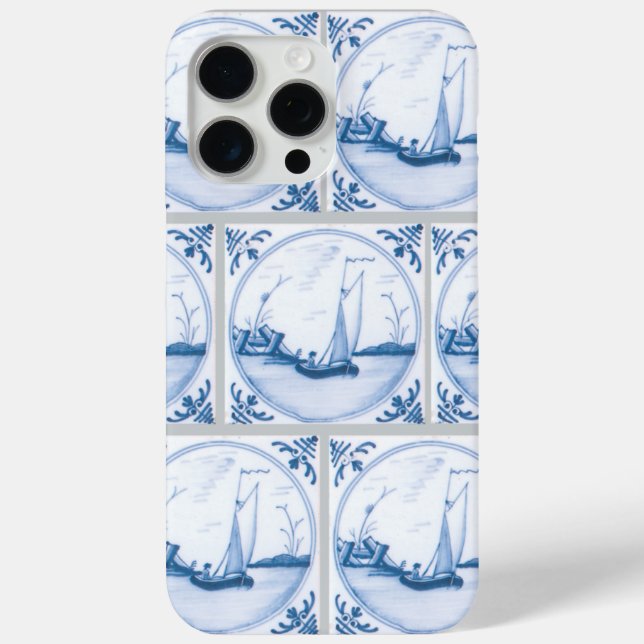 Blue White Delft Sailboats Faux Tile Pattern Case-Mate iPhone Case (Back)