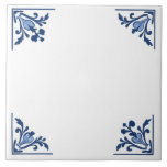 Blue White Delft Simple Floral Corner Ornament Ceramic Tile<br><div class="desc">Feel free to add your own custom text or image to the blank center of this tile if desired. Or ou can leave it blank for a simple, minimmal look. // "custom customizable blank template", "personalized customized tulip corners", "personal customised text sign", "monochrome minimalist ceramic tile", "antique dutch folk art...</div>