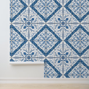 Blue & White Delft Tile Pattern Wallpaper