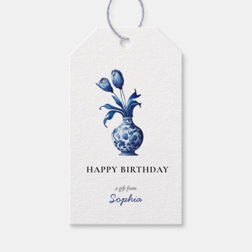 Blue  white Delft Tulips Happy Birthday Gift tags