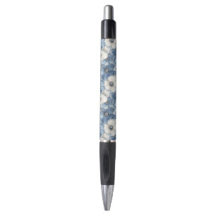Blue White Denim Floral  Pen