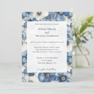 Blue White Denim Flowers Wedding Invitation