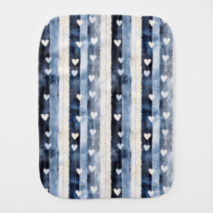 Blue White Denim Heart Stripes Baby Burp Cloth