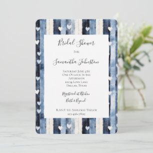Blue White Denim Heart Stripes Bridal Shower Invitation