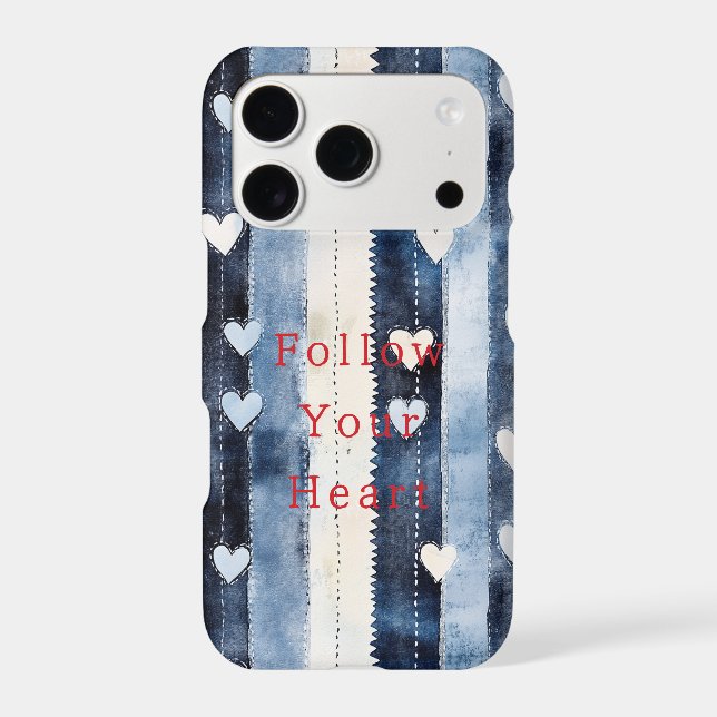 Blue White Denim Heart Stripes   Case-Mate iPhone Case (Back)