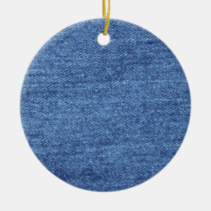 Blue White Denim Texture Look Image Ceramic Ornament