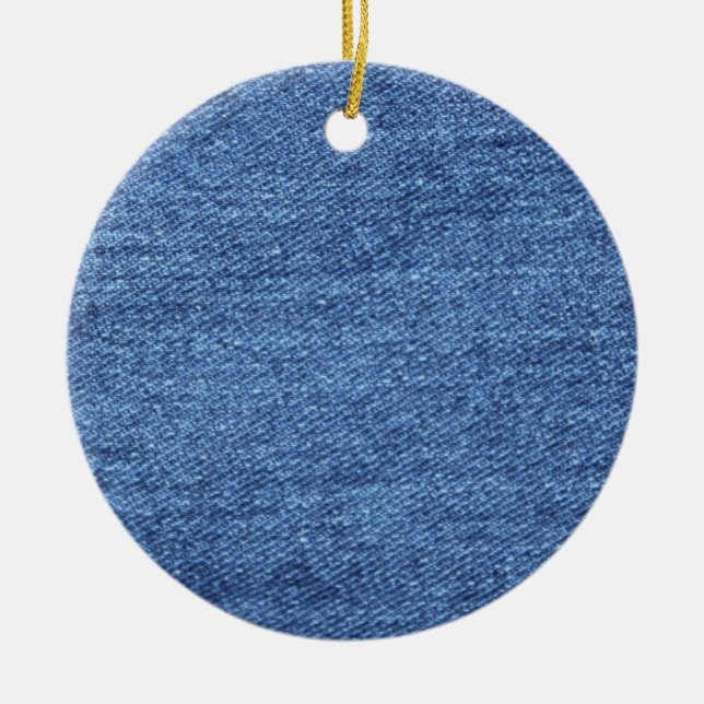 Blue White Denim Texture Look Image Ceramic Ornament (Front)