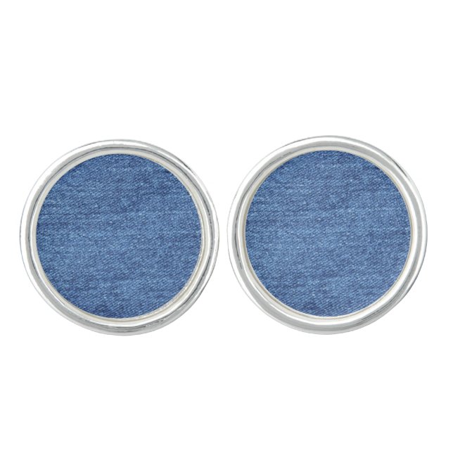 Blue White Denim Texture Look Image Cufflinks (Front)