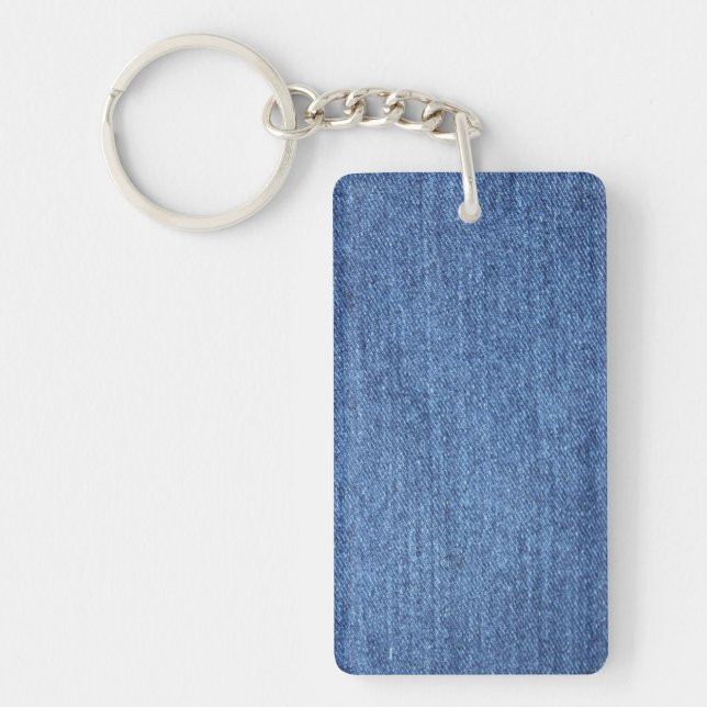 Blue White Denim Texture Look Image Keychain (Front)