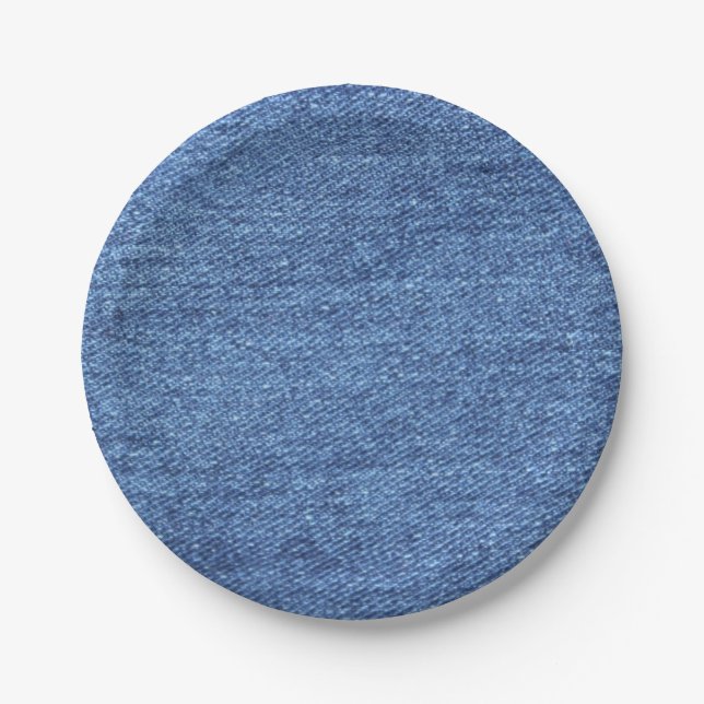 Blue White Denim Texture Look Image Paper Plates (Front)