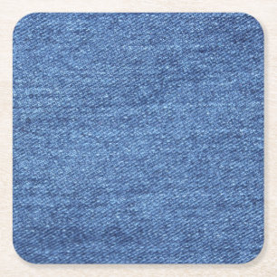 Blue White Denim Texture Look Image Square Paper Coaster