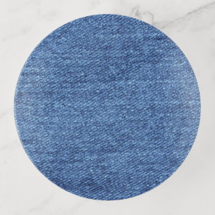 Blue White Denim Texture Look Image Trinket Tray