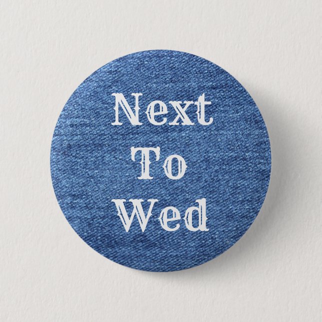 Blue White Denim Theme Wedding Button (Front)