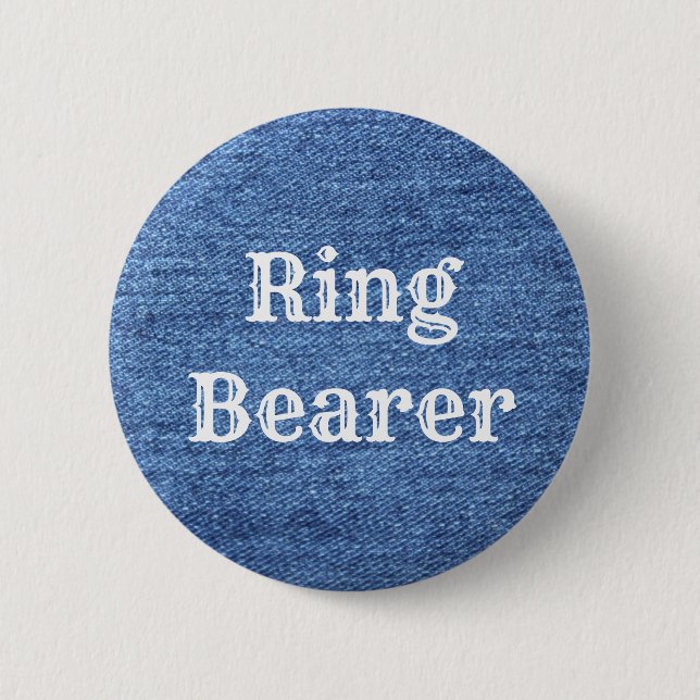 Blue White Denim Theme Wedding Button (Front)