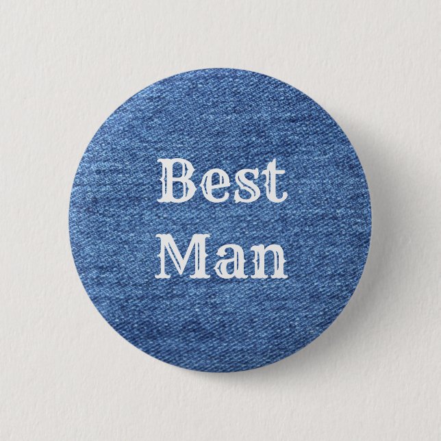 Blue White Denim Theme Wedding Button (Front)