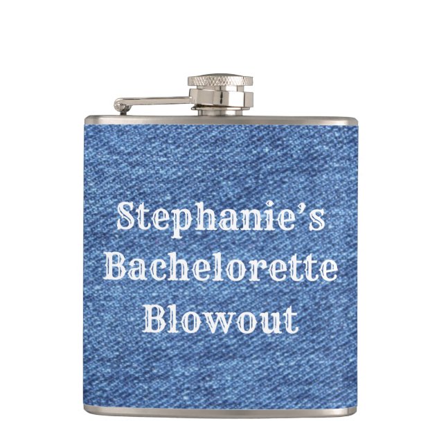 Blue White Denim Theme Wedding Flask (Front)