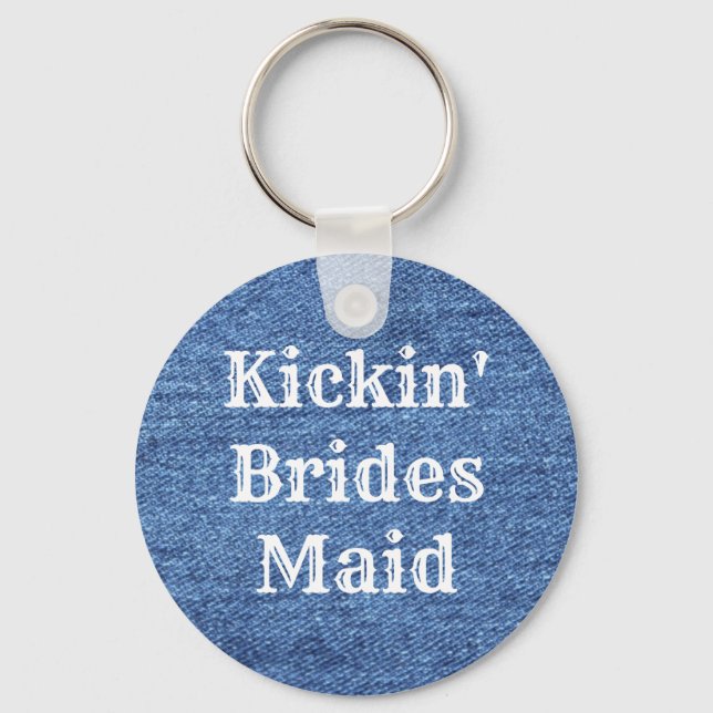 Blue White Denim Theme Wedding Keychain (Front)