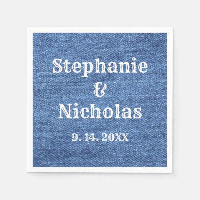 Blue White Denim Theme Wedding Napkins (Front)