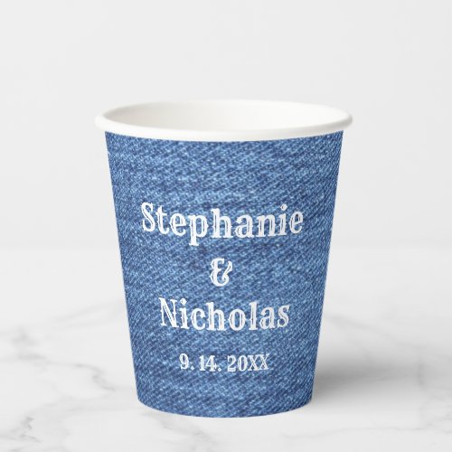 Blue White Denim Theme Wedding Paper Cups