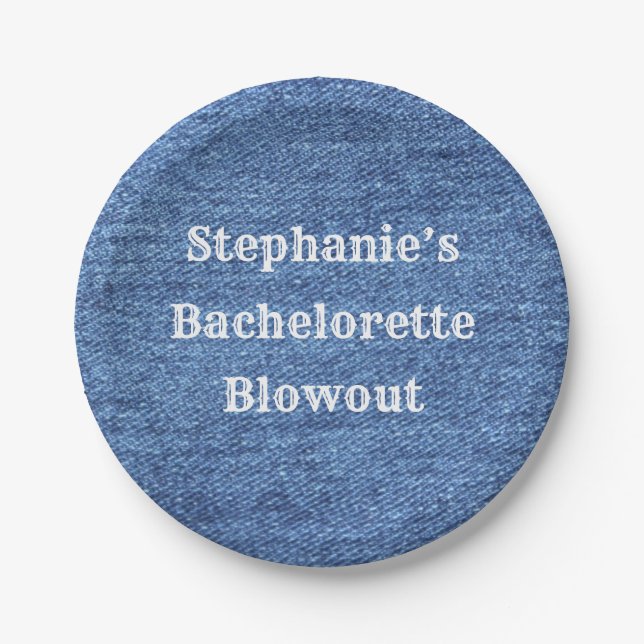 Blue White Denim Theme Wedding Paper Plates (Front)