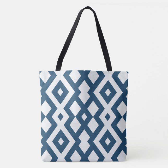 Blue/White Designer Geometric Tote Bag (Front)