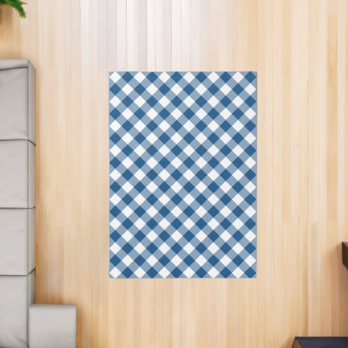 Blue White Diagonal Buffalo Plaid Pattern Rug