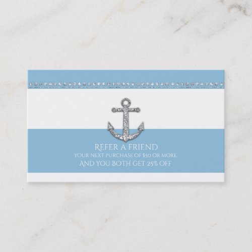 Blue  White Diamond Anchor Modern Refer a Friend Referral Card