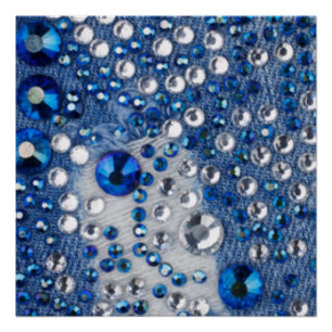 Blue & White Diamonds Blue Jean Pattern Design Poster