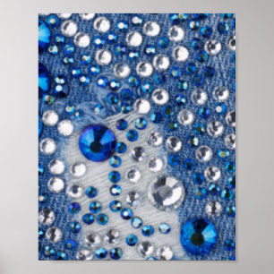 Blue & White Diamonds Blue Jean Pattern Design Poster