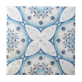 Blue White Distressed Cracked Stone-Look Mosaic Ceramic Tile