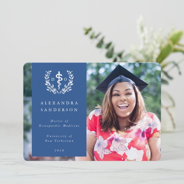 Blue+White Doctor of Osteopathic Medicine Photo Announcement (Standing Front)