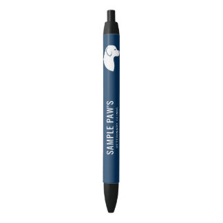 Blue &amp; White Dog Silhouette Veterinary Clinic Black Ink Pen