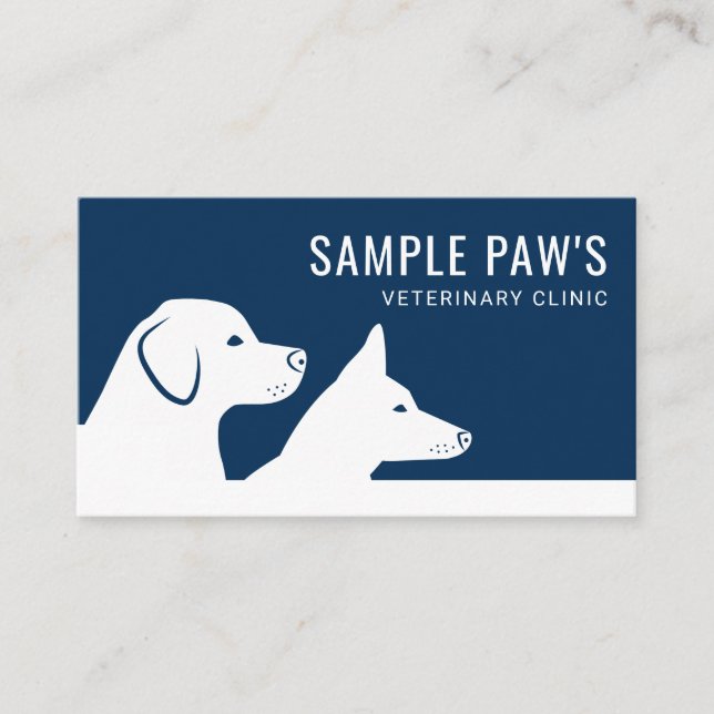 Blue & White Dog Silhouettes Veterinary Clinic Business Card (Front)