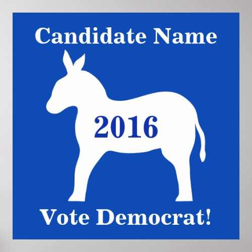 Blue White Donkey Vote Democrat Candidate Poster