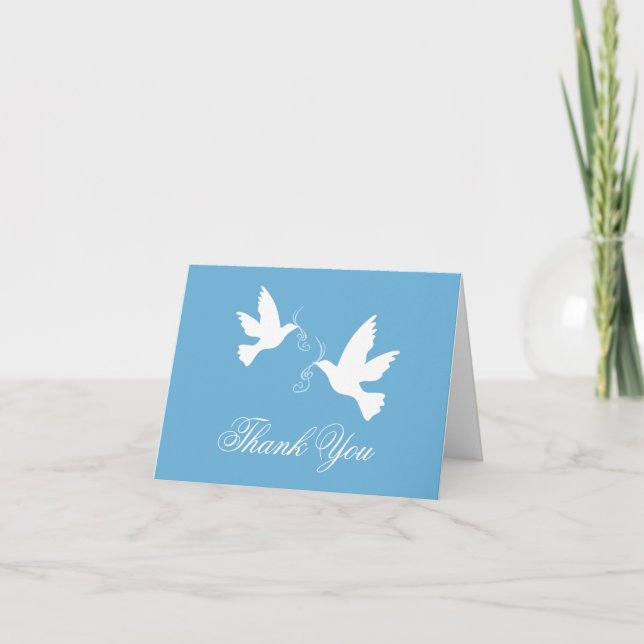 Blue & white dove birds wedding thank you card (Front)