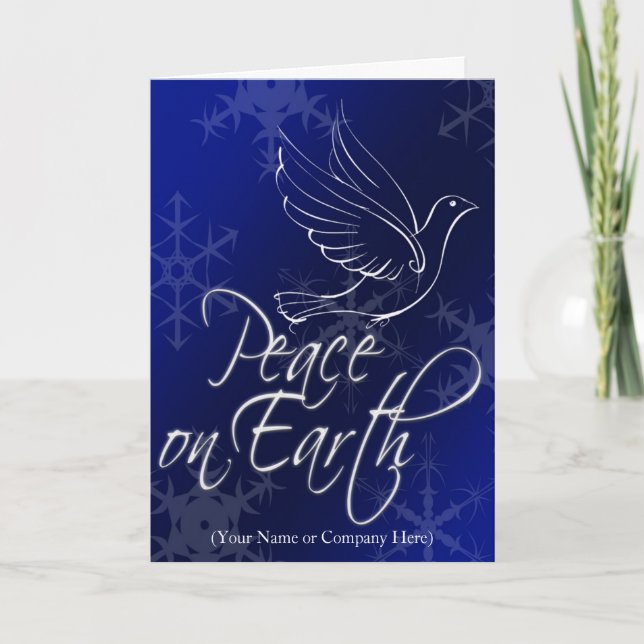 Blue White Dove, Peace on Earth Christmas Holiday Card (Front)
