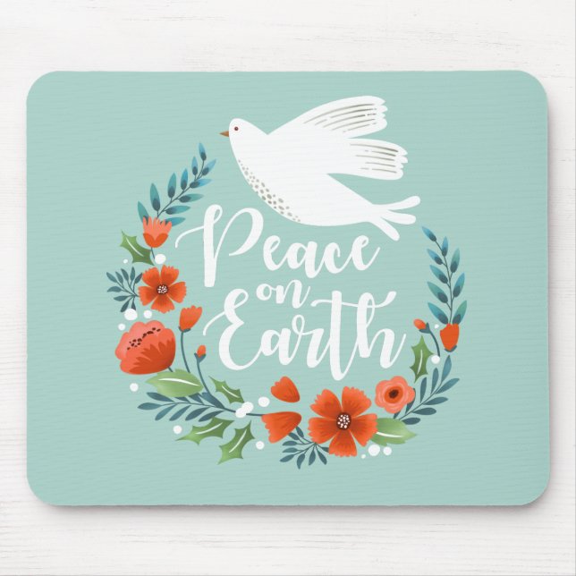 Blue White Dove Peace on Earth Christmas Mouse Pad (Front)