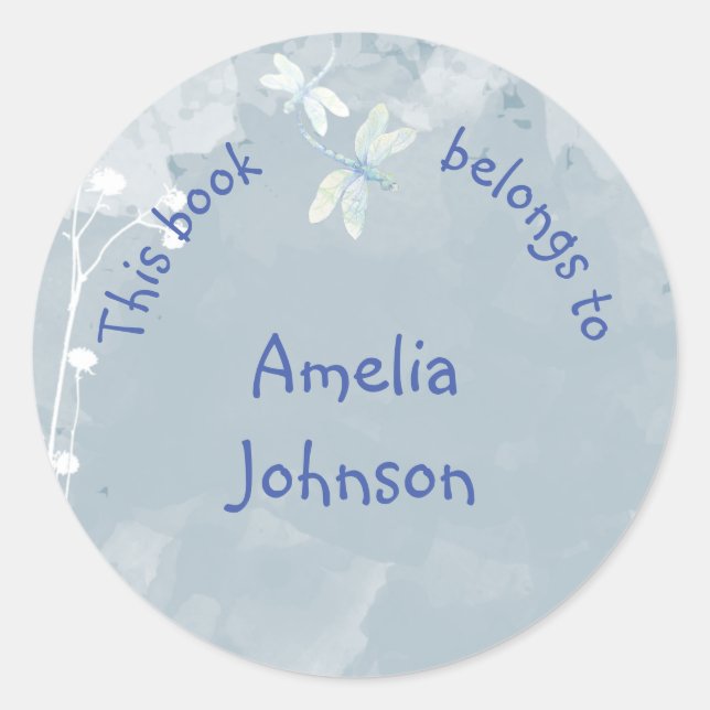 Blue White Dragonfly  Book Plate (Front)