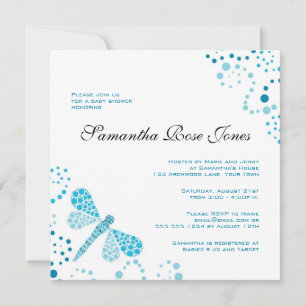 Blue & White Dragonfly Elegant Baby Shower Invitation