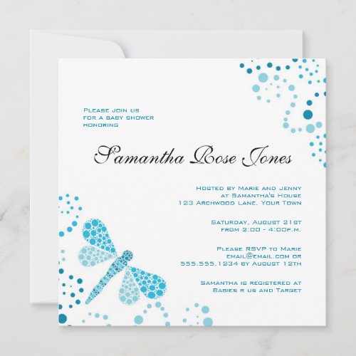 Blue &amp; White Dragonfly Elegant Baby Shower Personalized Invite