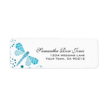 Blue & White Dragonfly Pointillism Custom Address Label by prettypicture at Zazzle