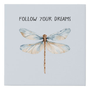 Blue White Dream Dragonfly Birthday Faux Canvas Print