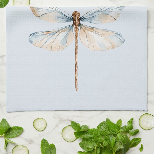Blue White Dream Dragonfly Birthday Kitchen Towel (Folded)