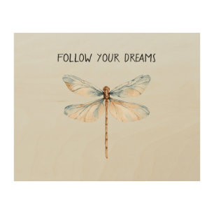 Blue White Dream Dragonfly Birthday Wood Wall Art