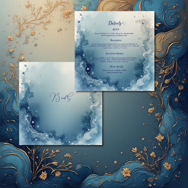 blue white Dreamy coastal marble ink wedding Enclosure Card (Creator Uploaded)