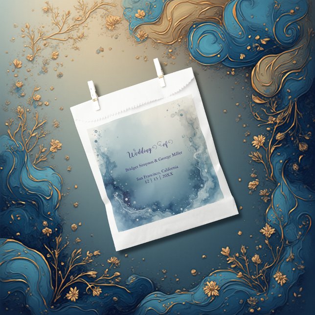 blue white Dreamy coastal marble ink wedding Favor Bag (Creator Uploaded)