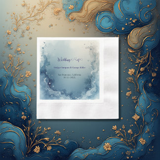 blue white Dreamy coastal marble ink wedding Napkins
