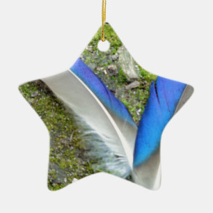 Blue White Duck Feathers, Animal, Bird Ceramic Ornament